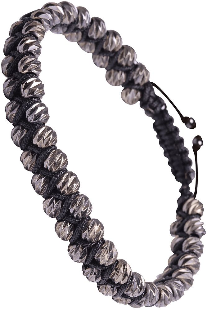 Siyah Makrome Çift Sıra Oymalı Hematit Bileklik