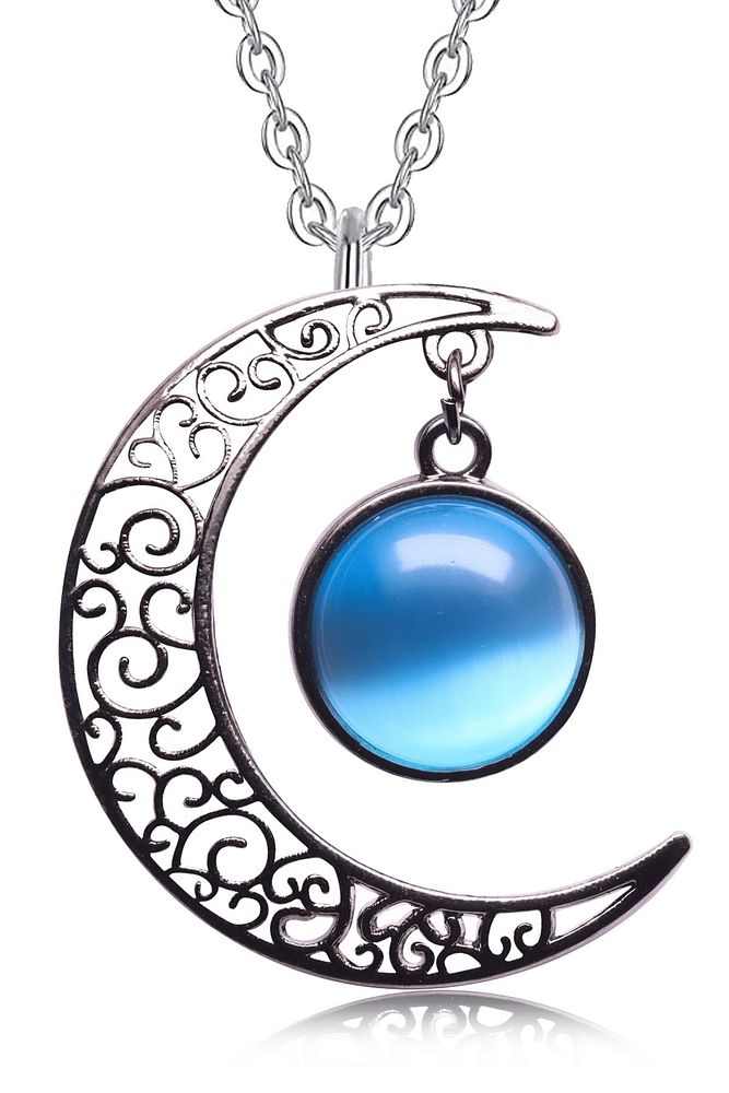 Telkari El İşciliği Ay Yıldız Sembolü Mavi Kedi Gözü Taşı Doğal Taş Kolye