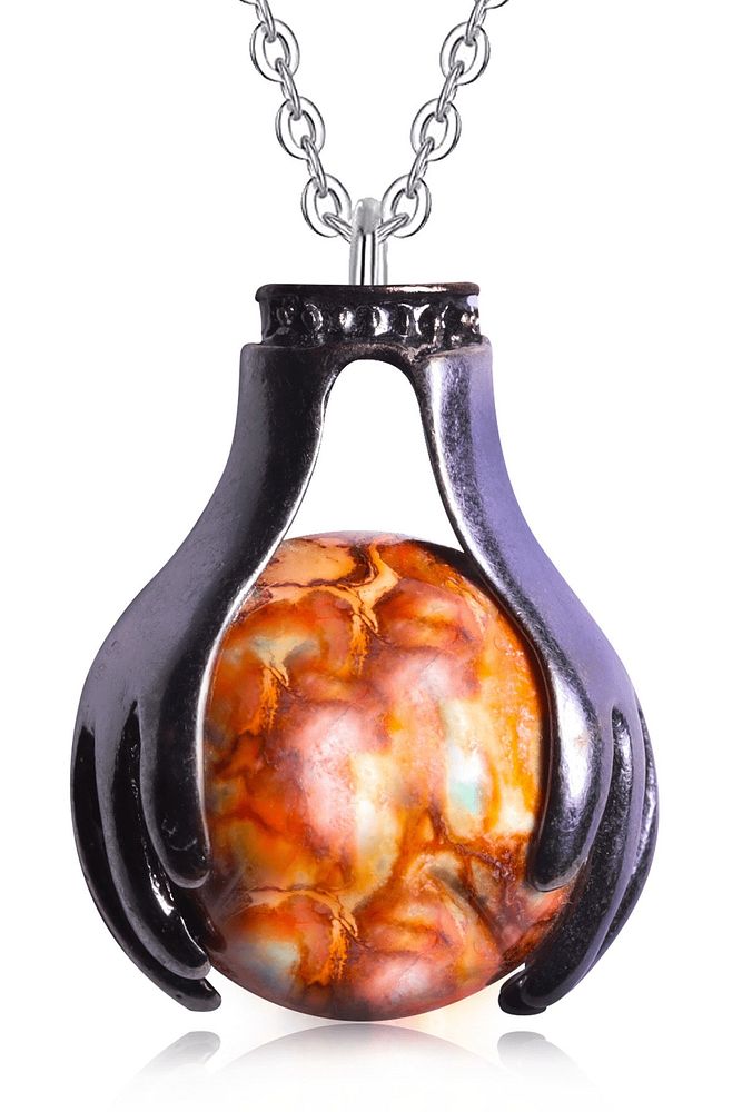 El Sembolü Küre Kesim Turuncu Jasper Doğal Taş Kolye