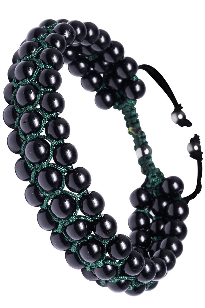 Üçlü Yeşil Makrome Parlak Oniks Bileklik