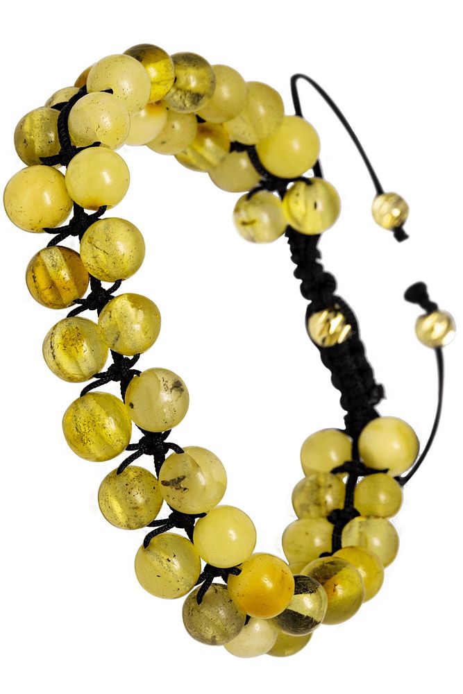 Çift Sıra Siyah Makrome Doğal Damla Kehribar Bileklik