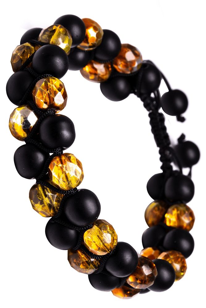 Makrome Çift Sıra Oniks Taşı Ve Sarı Kristal Kuvars Bileklik