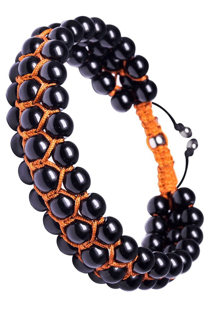 Üçlü Turuncu Makrome Parlak Oniks Bileklik