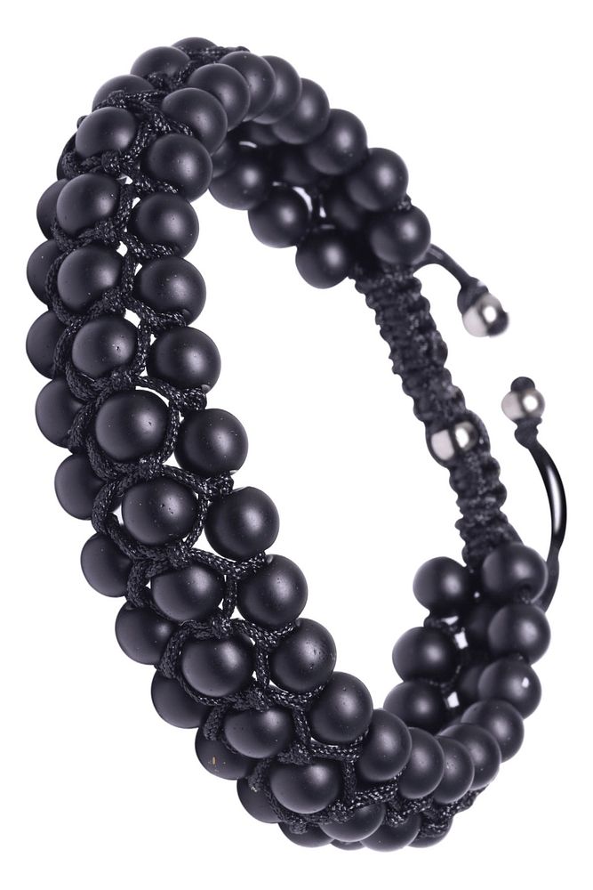 Üçlü Siyah Makrome Oniks Bileklik