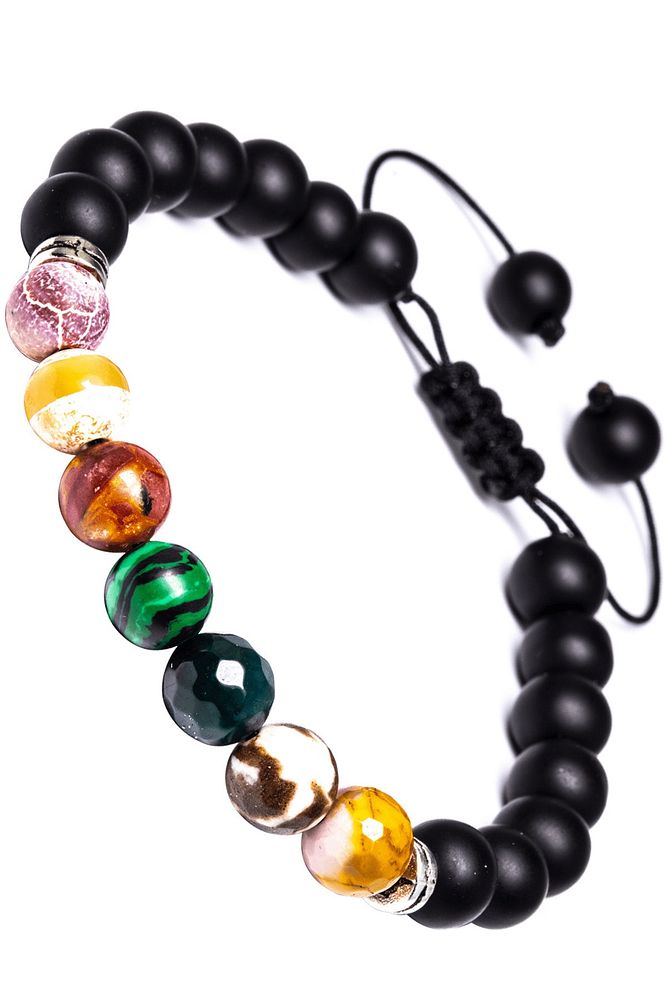 Siyah Makrome Doğal Taş 7 Çakra Bileklik