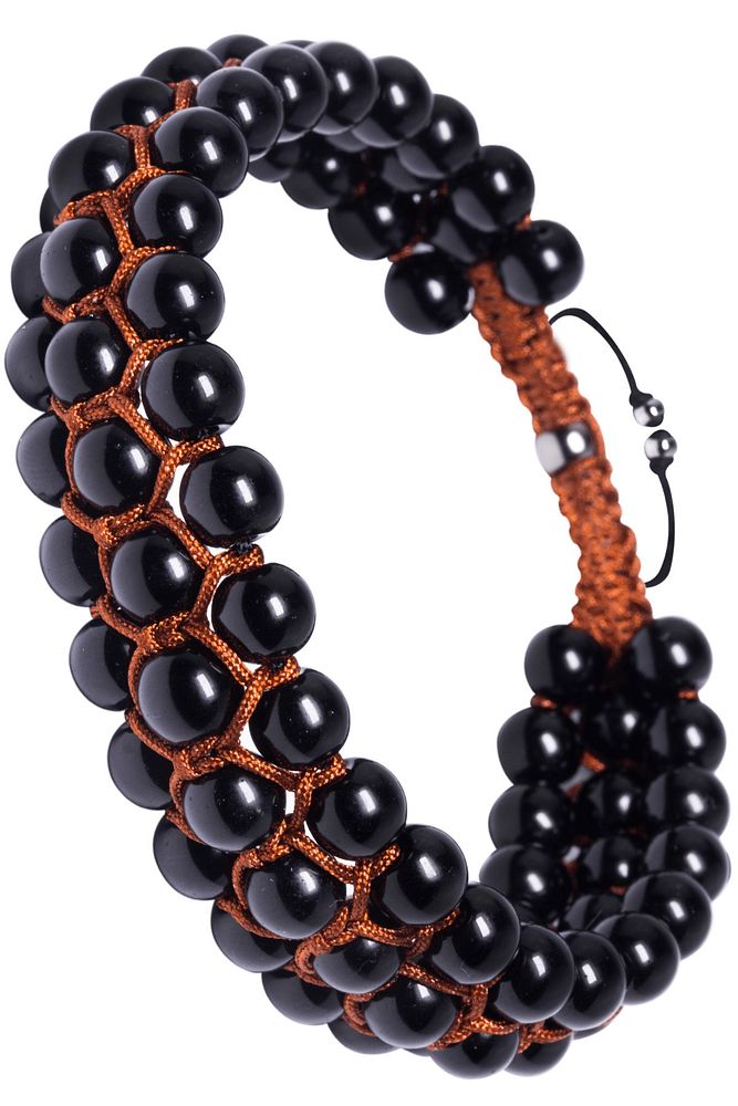 Üçlü Kahve Makrome Parlak Oniks Bileklik