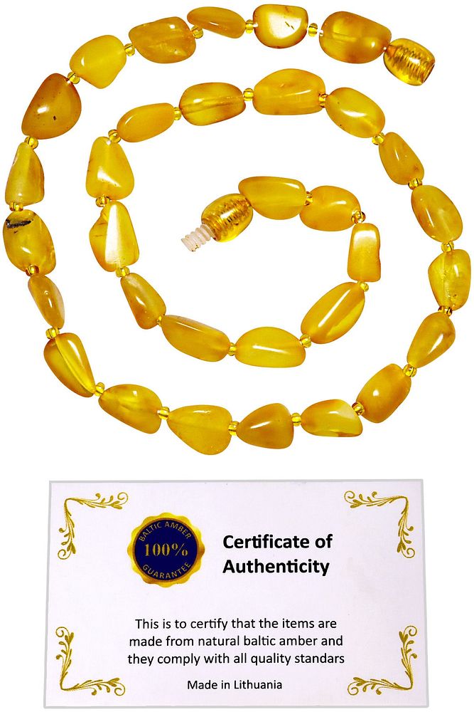 Sertifikalı Cilalı Sarı Renkli Doğal Damla Kehribar Bebek Diş Kolyesi