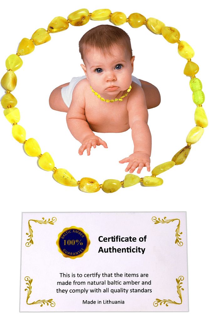 Sertifikalı Sarı Renk Doğal Damla Kehribar Bebek Diş Kolyesi