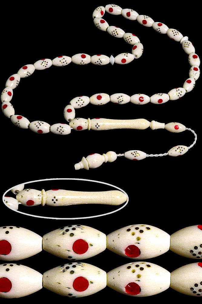 Sistemli Arpa Kesim Mercan Pirinç Işlemeli Deve Kemiği Tesbih