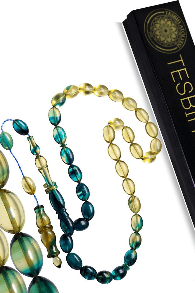 Sistemli Mavi Şeffaf Renkli Halkalı Usta Işcilik Ateş Kehribar Tesbih