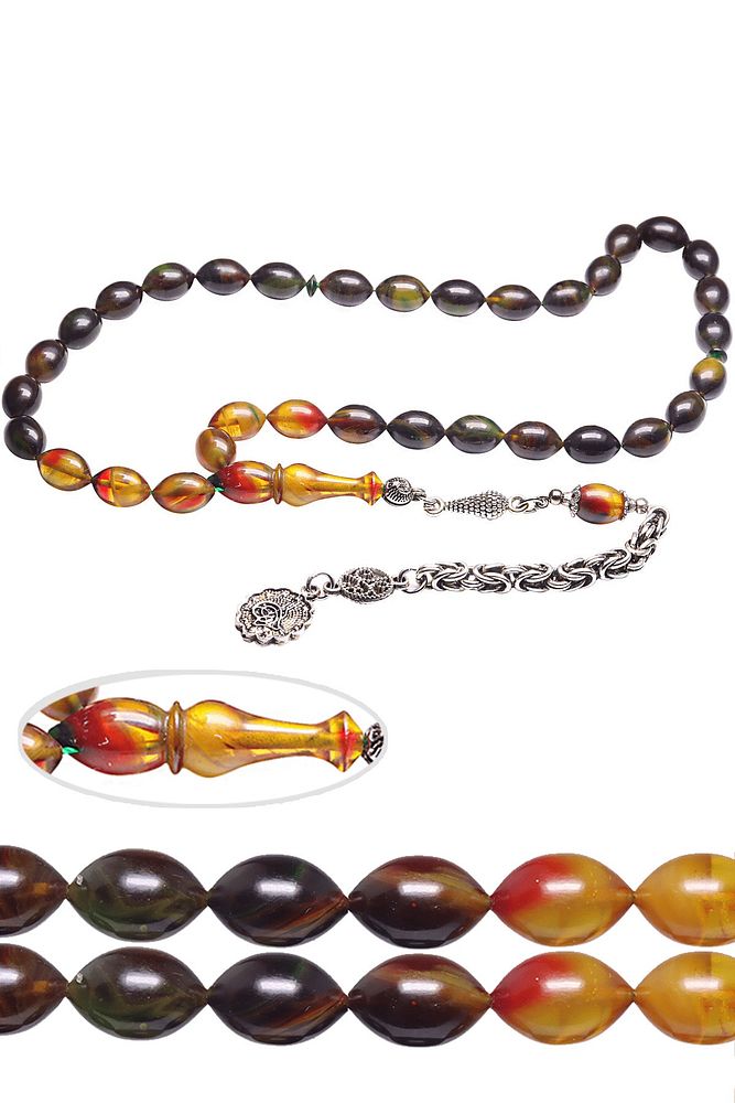 Sertifikalı Siyah Sarı Renkli Sıkma Kehribar Tesbih