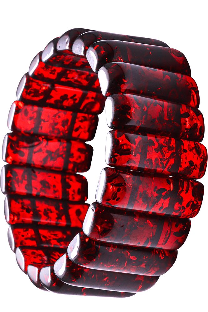 Kırmızı Renk Fosilli Unisex Rolex Beyrut Damla Kehribar Bileklik