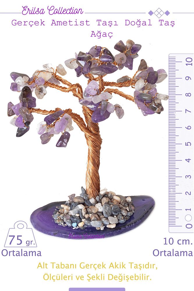 Sertifikalı Gerçek Ametist Doğal Taşı Ağaç - Akik Plakalı