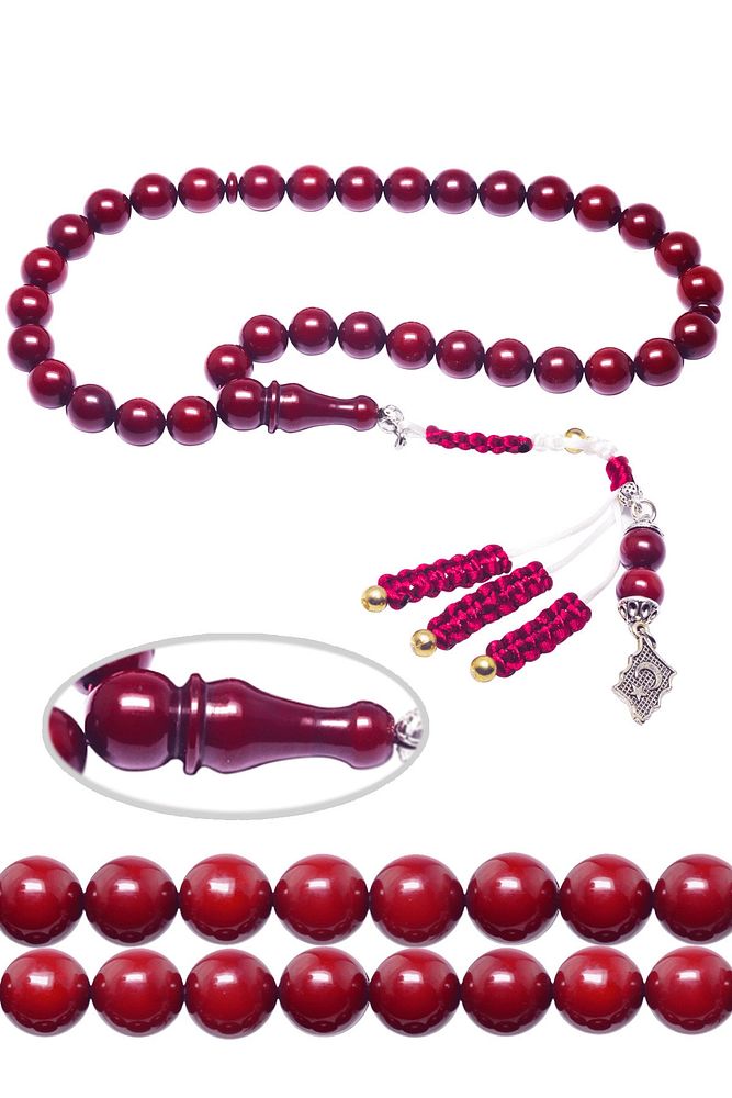 Sertifikalı Kırmızı Renkli Osmanlı Benzetmesi Çubuk Sıkma Kehribar Tesbih