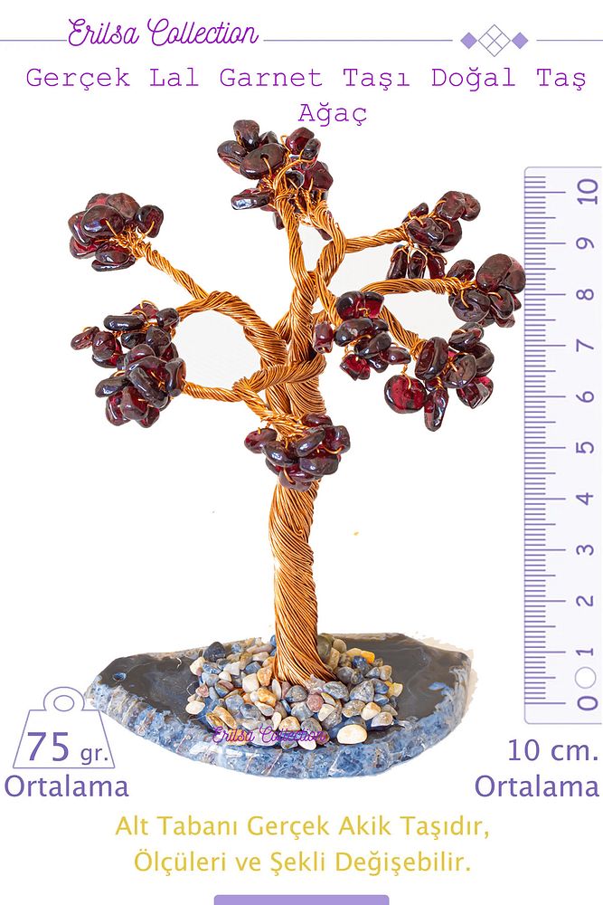 Sertifikalı Gerçek Lal - Garnet - Granat Doğal Taşı Ağaç - Akik Plakalı