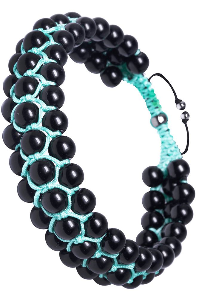 Üçlü Açık Mavi Makrome Parlak Oniks Bileklik