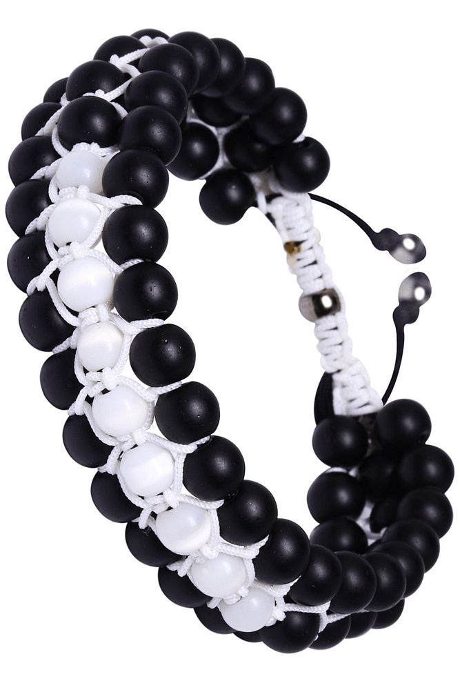 Üçlü Beyaz Makrome Mat Oniks ve Sedef Bileklik