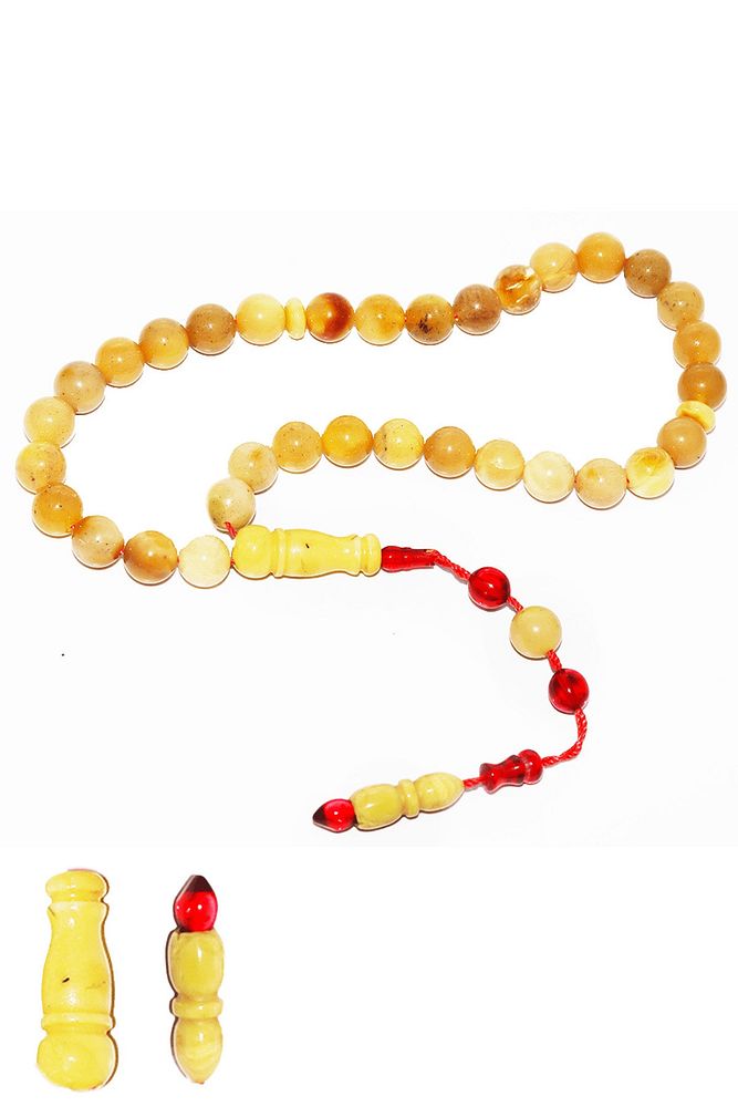 Sistemli Sertifikalı Küre Kesim Seccar Renk Orjinal Damla Kehribar Tesbih