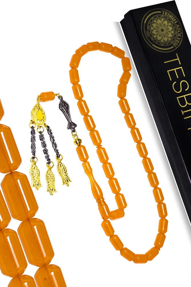 Turuncu Renkli Kapsül Kesim Zar Kehribar Tesbih