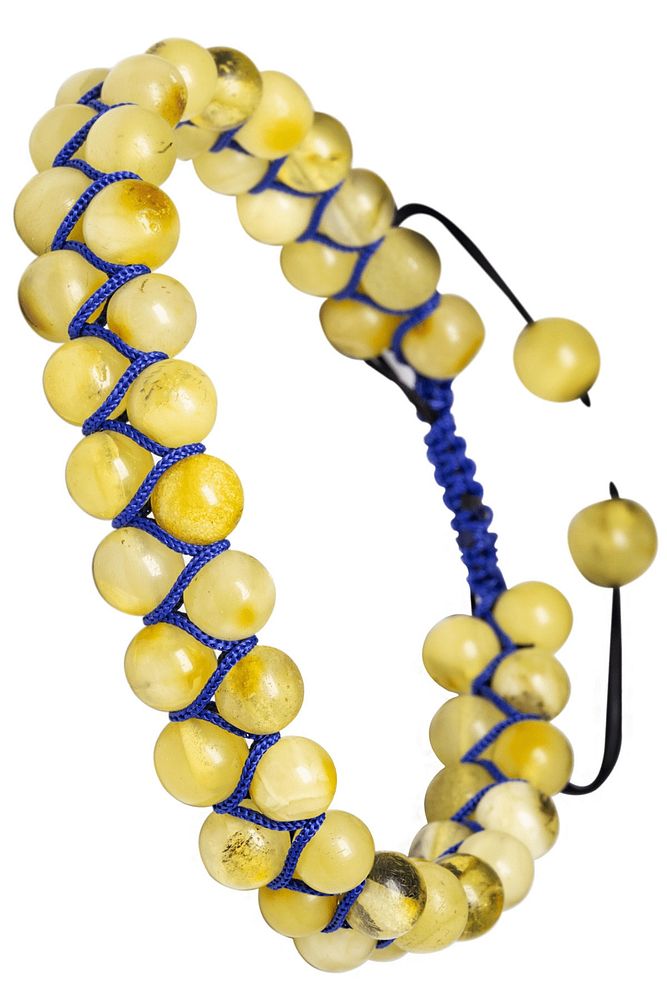 Mavi Makrome Doğal Damla Kehribar Bileklik