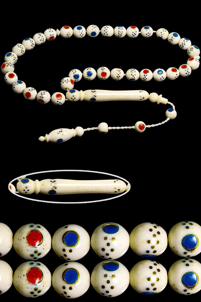 Sistemli Küre Kesim Mercan Firuze Pirinç Işlemeli Deve Kemiği Tesbih