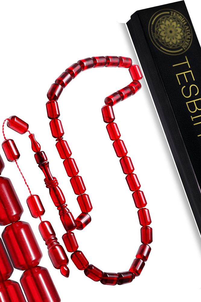 Sistemli Kapsül Kesim Halkalı Kırmızı Renkli Ateş Kehribar Tesbih