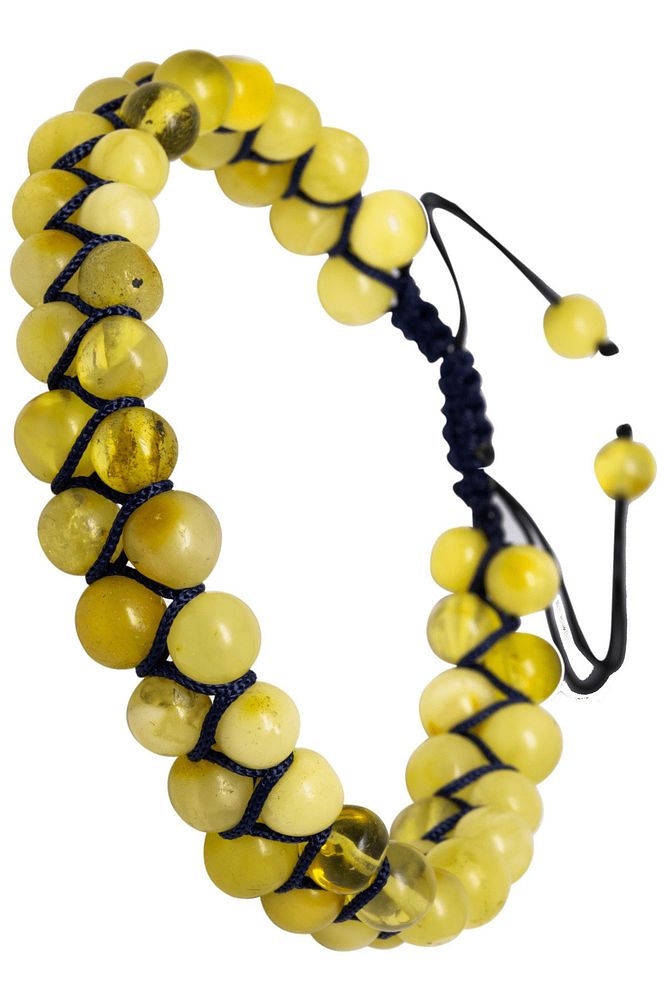 Lacivert Makrome Doğal Damla Kehribar Bileklik