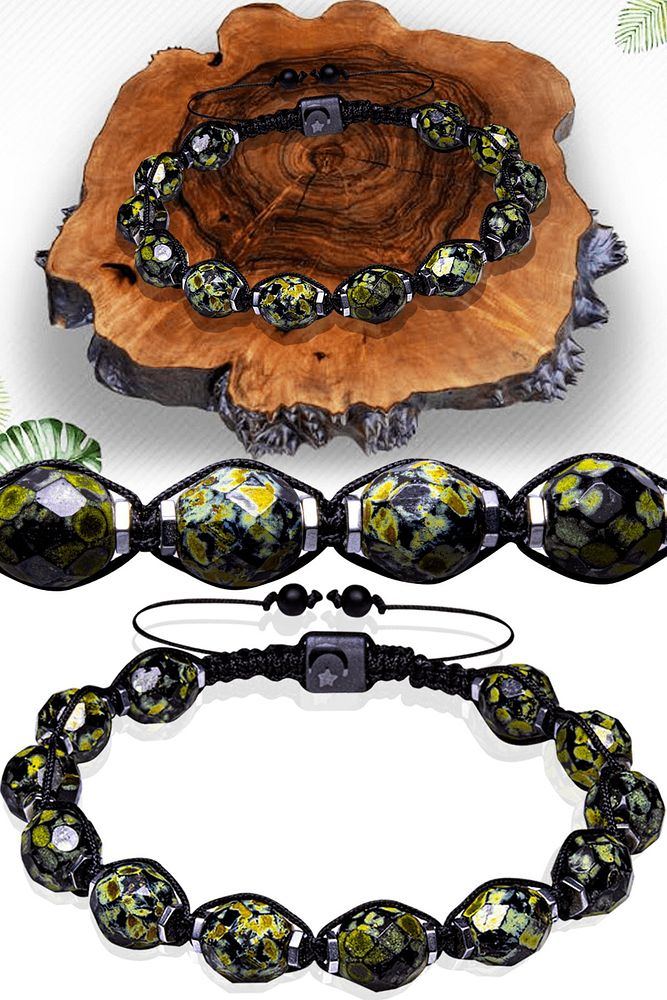 Sertifikalı Makrome Doğal Hematit Yeşil Akik Bileklik