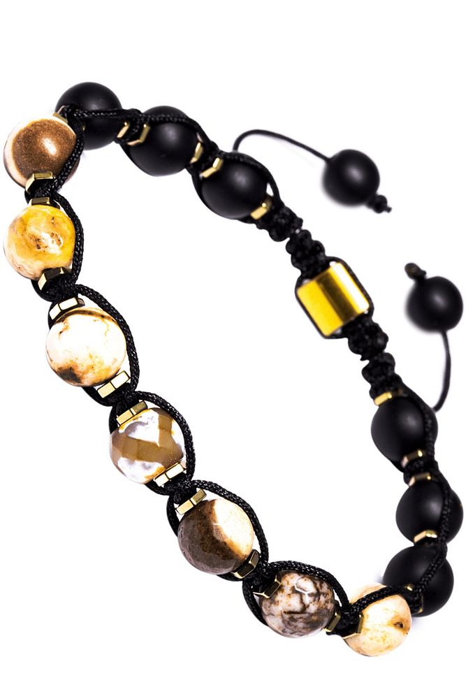 Sertifikalı Makrome Doğal Oniks Hematit Tibet Akik Jasper Taşı Bileklik