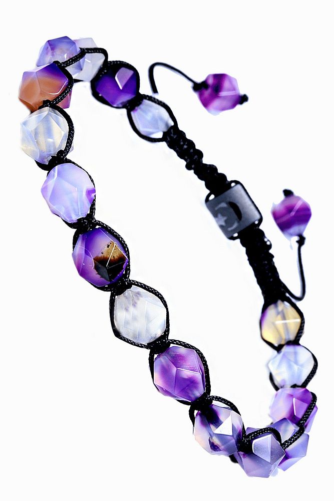 Sertifikalı Makrome Fasetli Beyaz Mor Doğal Ametist Taşı Bileklik