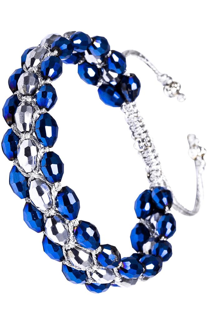 Makrome Mavi Gümüş Geçişli Doğal Hematit Taşı Bileklik