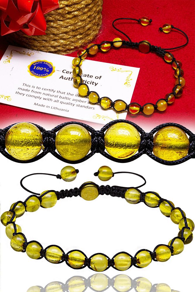 Sertifikalı Kadın Erkek Makrome Yetişkin Doğal Damla Kehribar Bileklik