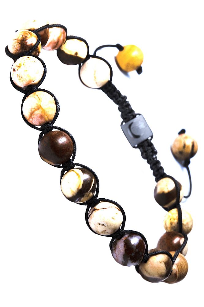 Sertifikalı Makrome Beyaz Kahverengi Jasper Yıldız Taşı Bileklik