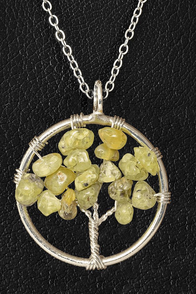 Sertifikalı Prehnite - Prinayt Taşı Hayat Ağacı Kolye