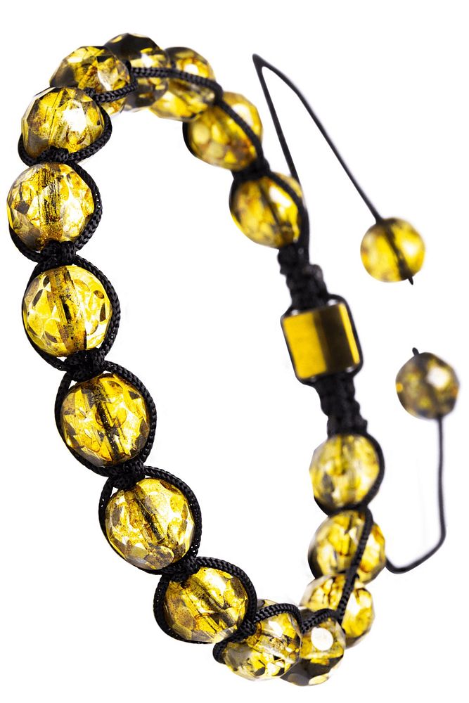 Sertifikalı Siyah Makrome Sarı Doğal Kuvars Taşı Bileklik