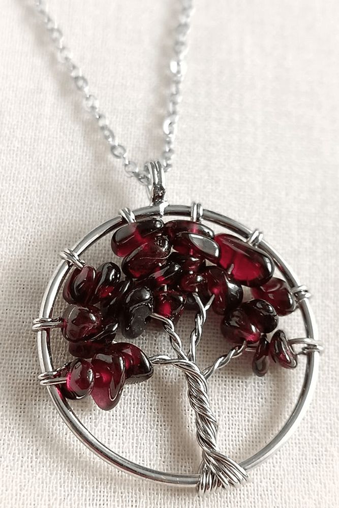 Sertifikalı Lal Garnet Granat Taşı Hayat Ağacı Kolye (AAA+)