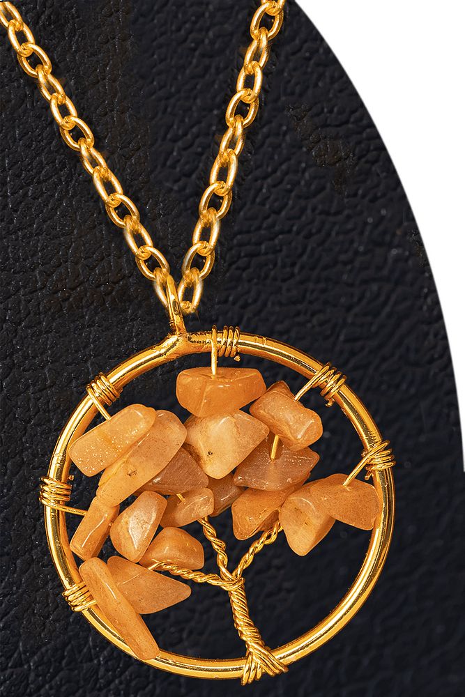 Sertifikalı Gold Güneş Taşı Hayat Ağacı Kolye - Altın Renkli