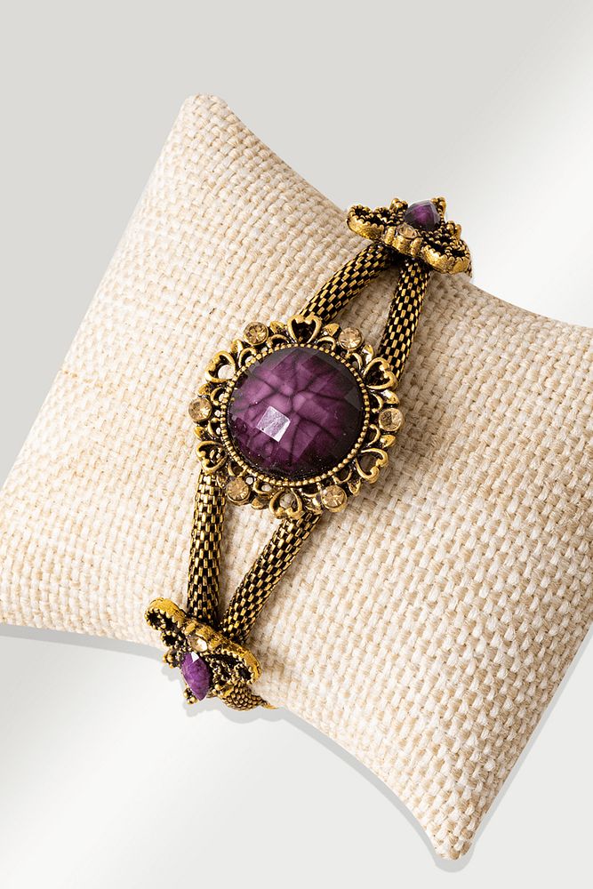 Sertifikalı Kelebek Model Mor Akik Taşı Bileklik - Ayarlamalı