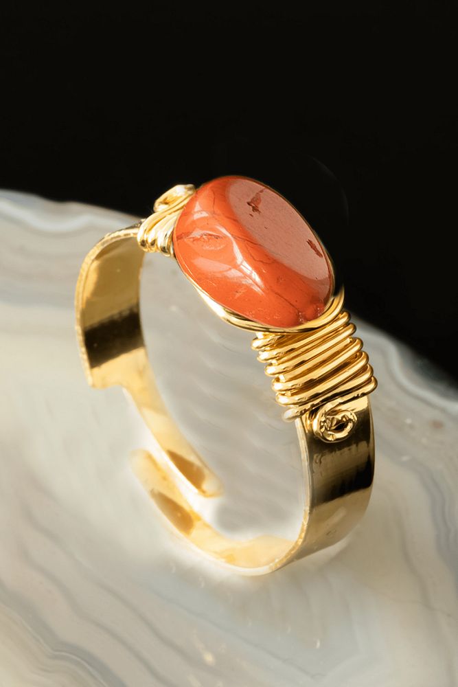 Sertifikalı Kalın Tımbıl Model Kırmızı Jasper Taşı Yüzük - Ayarlamalı