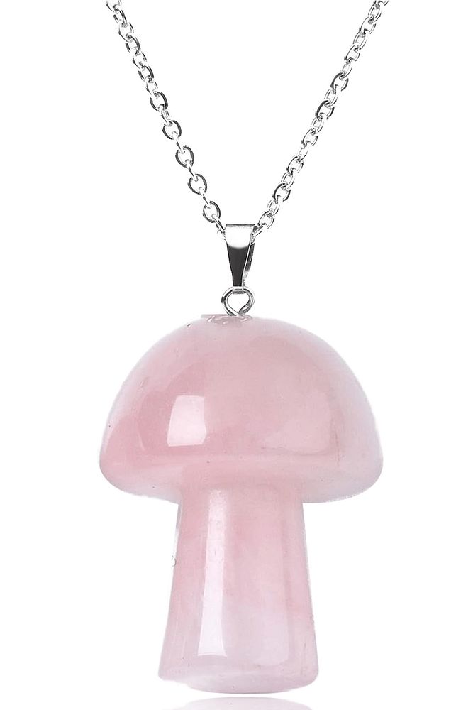 Sertifikalı Mantar Model Pembe Kuvars Taşı Kolye (Gümüş Aparatlı)