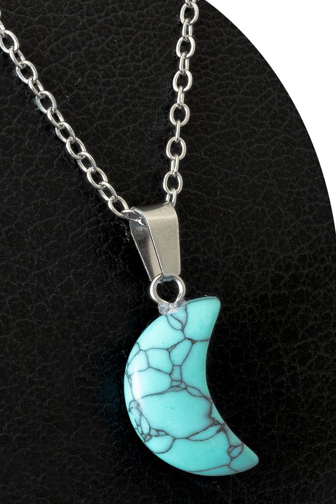 Sertifikalı Ay Model Firuze (Turkuaz) Taşı Kolye