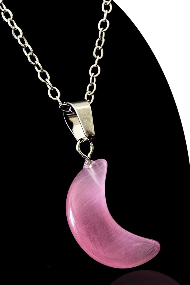 Sertifikalı Ay Model Pembe Kedi Gözü Taşı Kolye