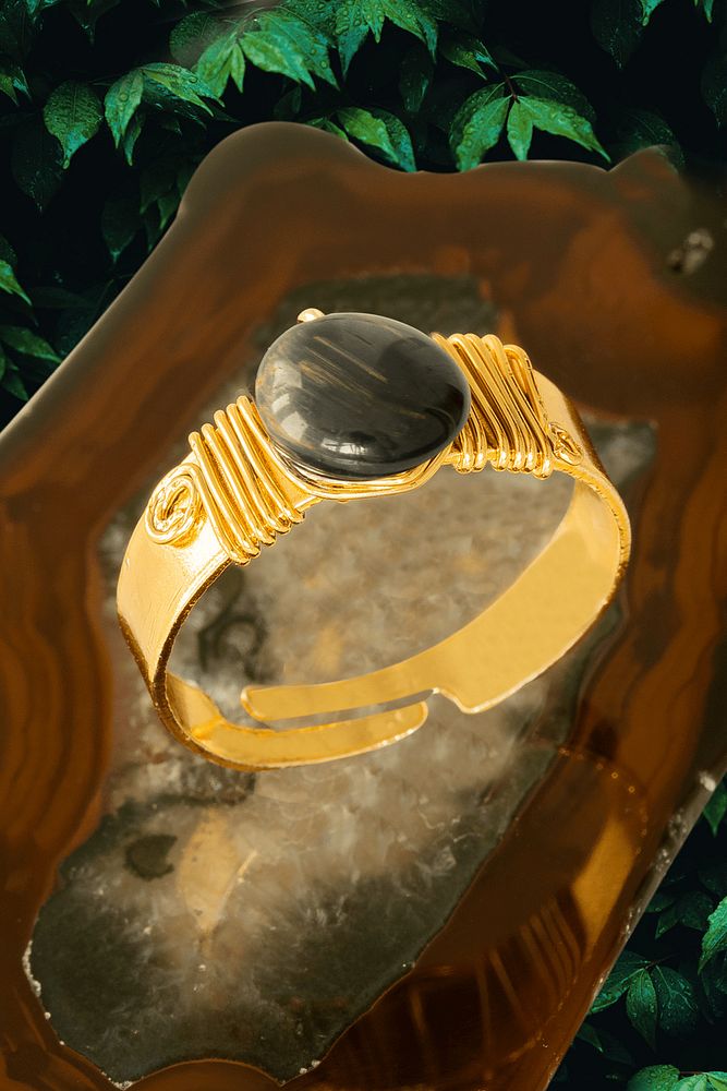 Sertifikalı Kalın Tımbıl Gold Model Şungit - Shungite Taşı Yüzük - Ayarlamalı