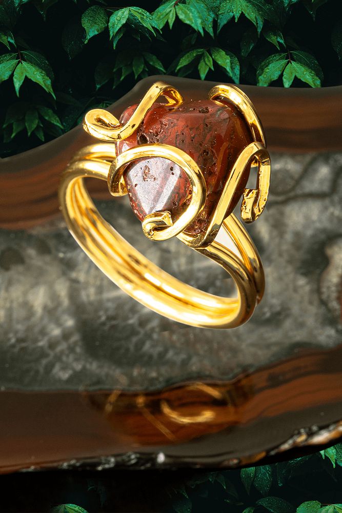 Sertifikalı Rokoko Model Altın Kaplama Kırmızı Akik Taşı Yüzük - Ayarlamalı
