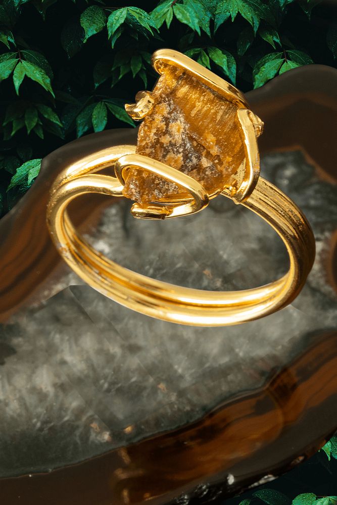 Sertifikalı Rokoko Model Altın Kaplama Ham Kaplan Gözü Taşı Yüzük - Ayarlamalı