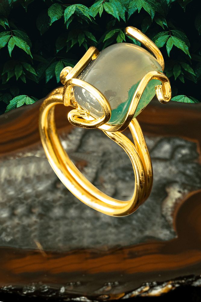 Sertifikalı Rokoko Model Altın Kaplama Şeffaf Mavi Akik Taşı Yüzük - Ayarlamalı