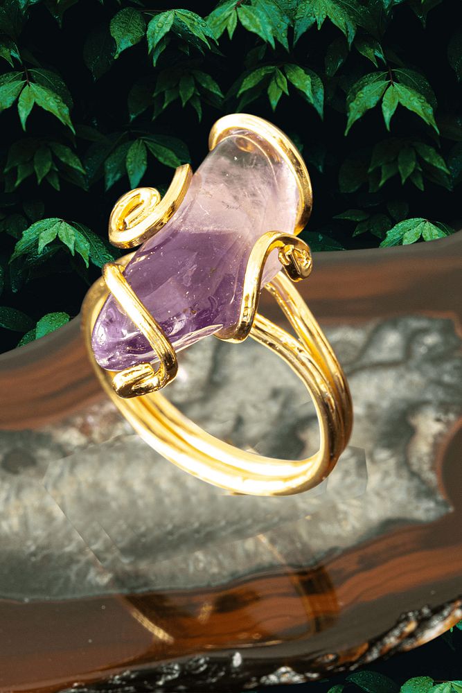 Sertifikalı Gold Rokoko Model Ametist Taşı Yüzük - Ayarlamalı