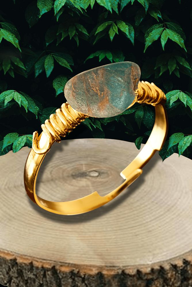 Sertifikalı Kırık Taşlı Gold Model Ince Ham Apatit Taşı Yüzük - Ayarlamalı