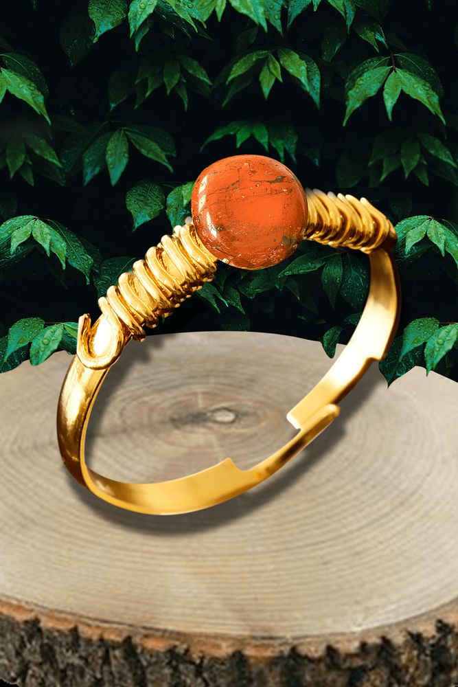 Sertifikalı Kırık Taşlı Gold Model Kırmızı Jasper Taşı Yüzük - Ayarlamalı