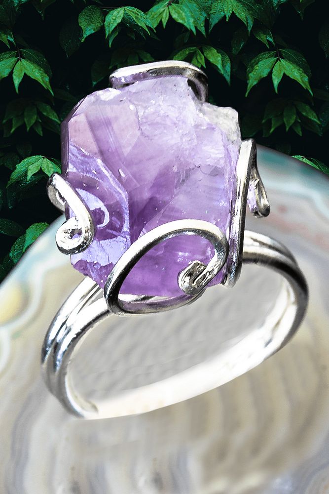 Sertifikalı Ham İşlenmemiş Rokoko Ametist Taşı Yüzük - Ayarlamalı